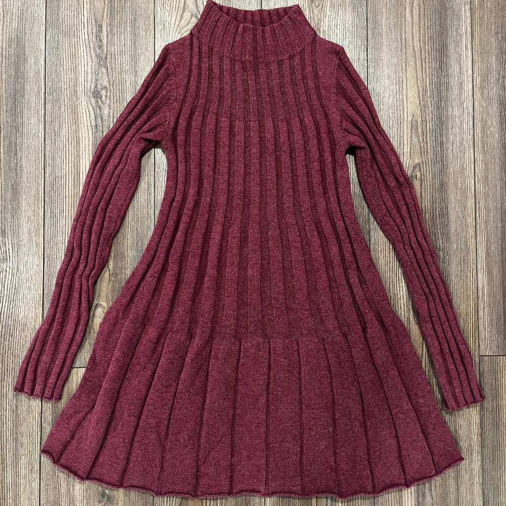 Anthropologie - Maroon ribbed knit mockneck dress